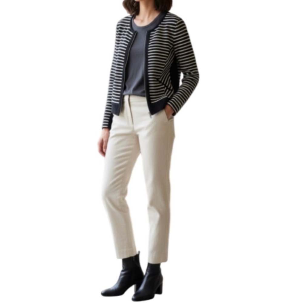 DREW Black & White Striped Front Zip Cardigan Sweater Anthropologie - M